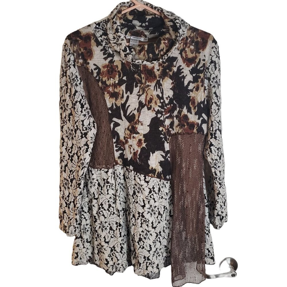 Feratelli Woman's Size M Tunic Fabric Blocking Bohemian Lagenlook Lined Floral